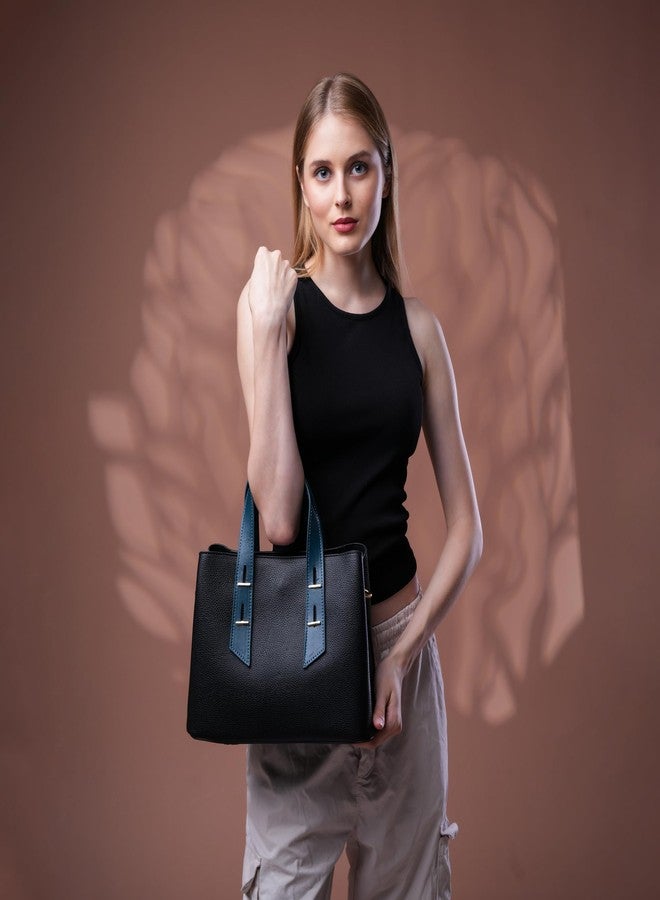 SANTORINI Regal Grace Satchel handbag for women | Medium satchel purse with 3 Compartment For women. (Black) - Image 5
